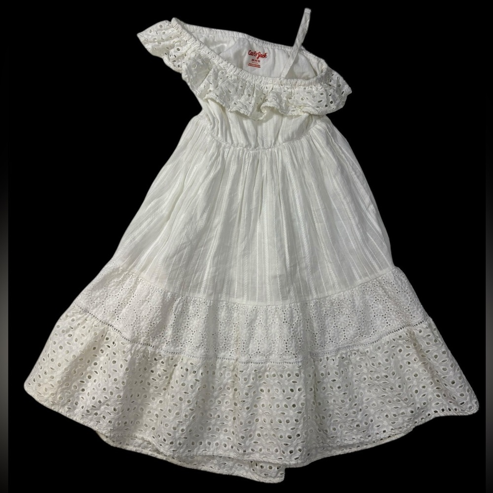Cat & Jack White Eyelet Tiered Off-The-Shoulder Maxi Dress | Size XS 4-5